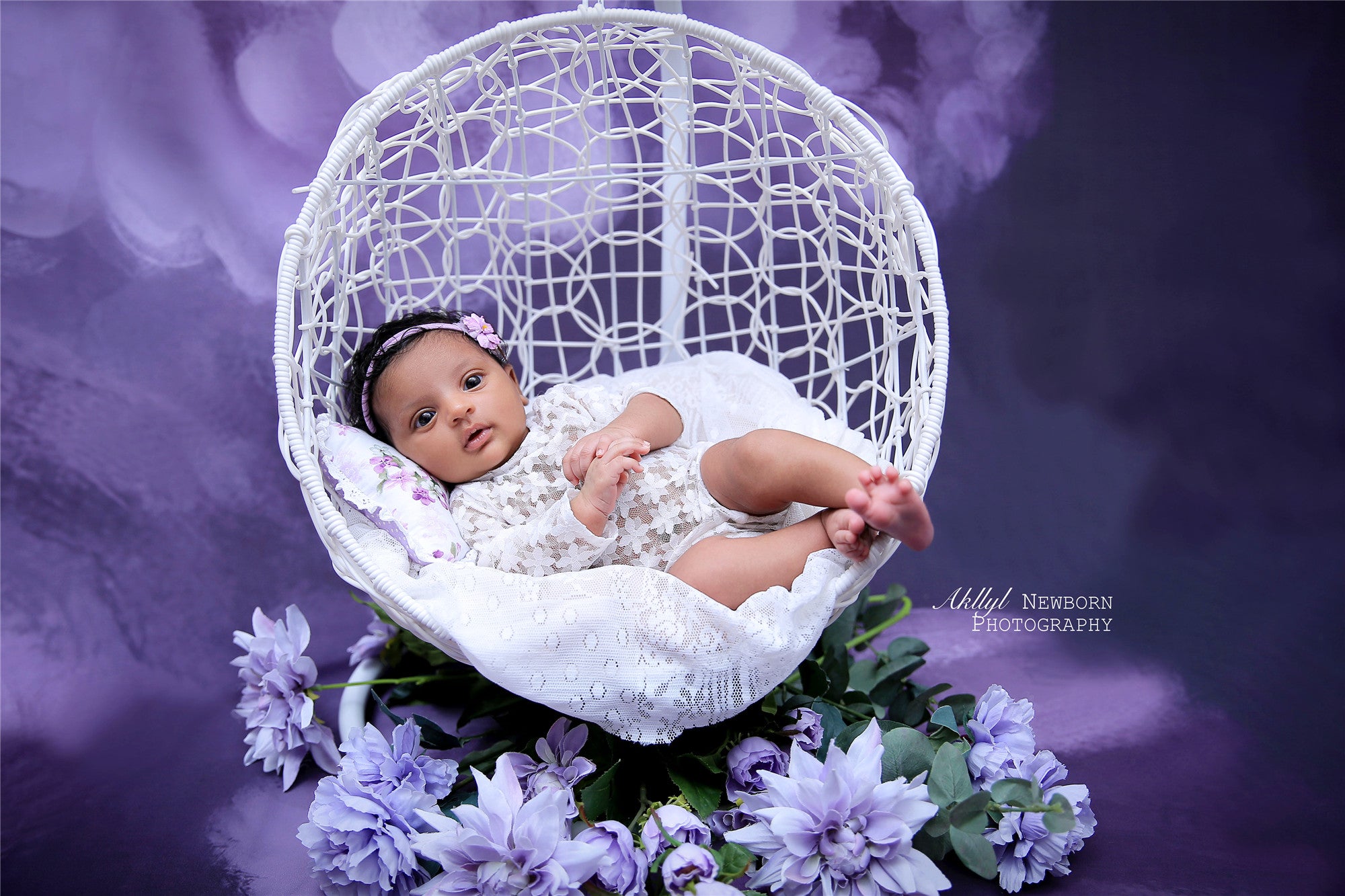 Avezano Dark Purple Hand Painted Flowers Photography Backdrop-AVEZANO